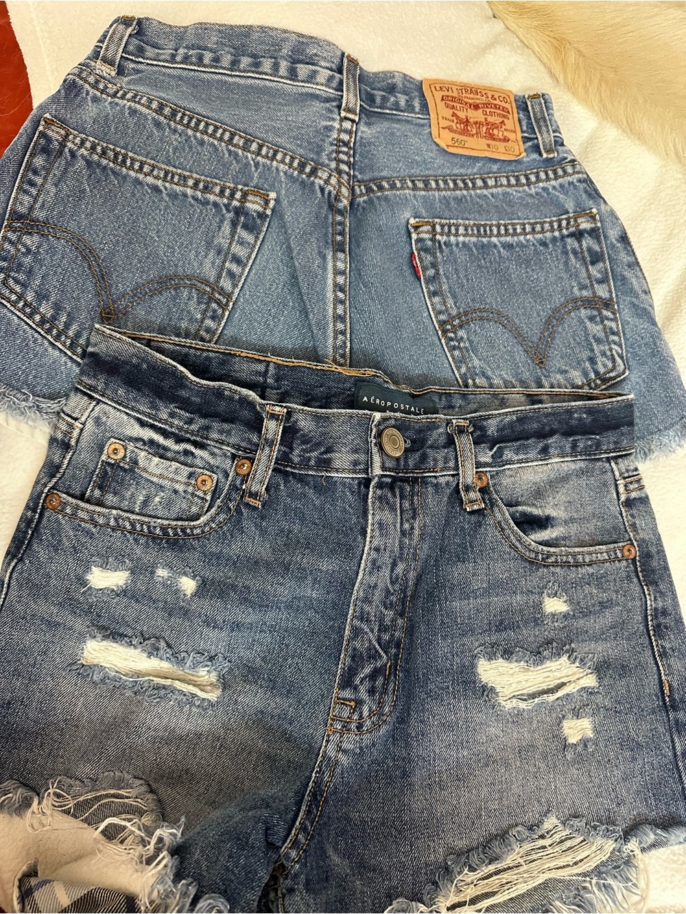 Levi's Blue High-Rise Distressed Denim Shorts